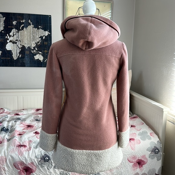 Y2K Paul Frank Sherpa Lined, Mauve Fleece jacket with zipper and wooden button - Picture 6 of 14